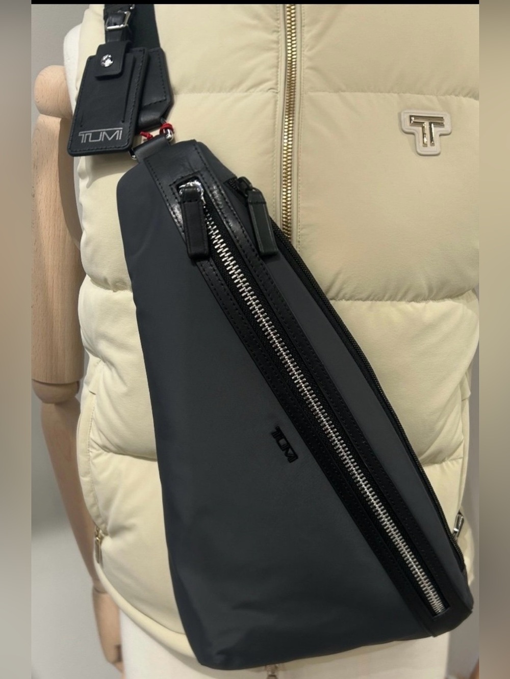 Tumi Black Sling Crossbody Bag with Silver Hardware